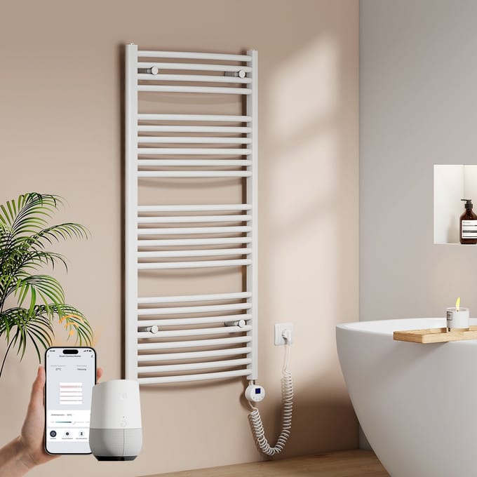 EMKE Elektrische Handdoekradiator - Slimme Bediening - APP Week Timer - 120x60cm - 600W - Glans Wit