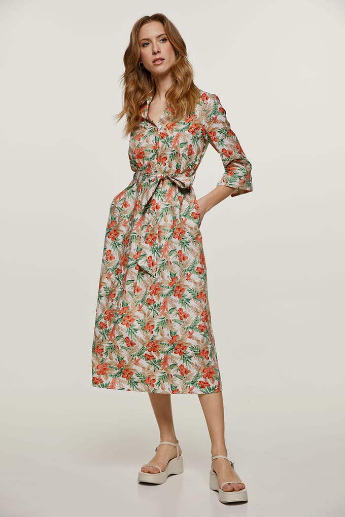 Print Poplin stijl Midi jurk