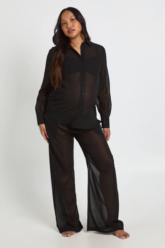 boohoo Dames Zwangerschaps Chiffon Strandbroek | Zwart | Maat: 42