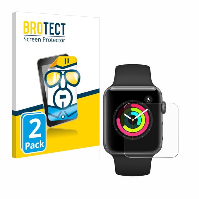 BROTECT - Screenprotector voor Apple Watch Series 3 (42 mm) - Folie Beschermfolie transparant 2 Stuks