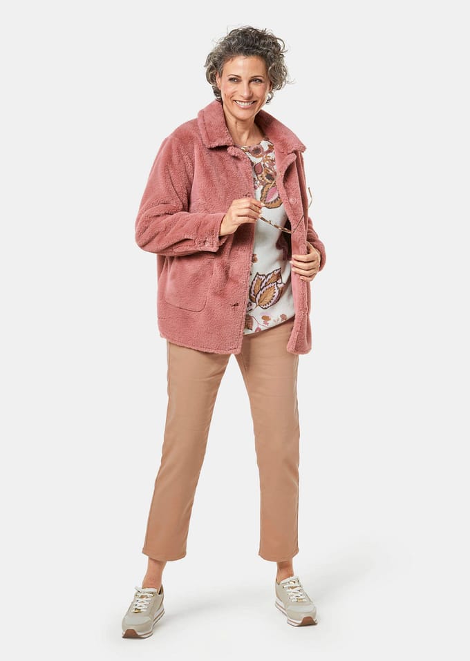 Luxueuze jas van imitatiebont - perzik - Gr. 48 van Goldner Fashion