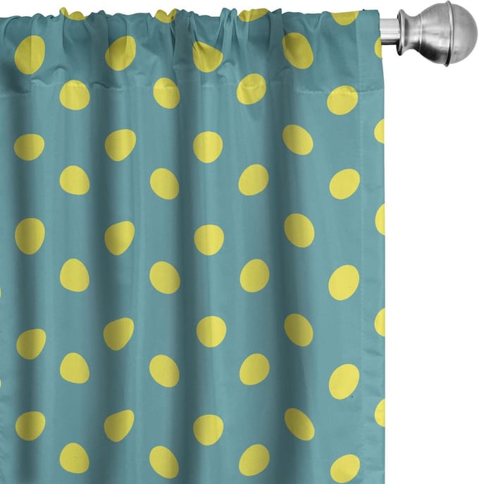 ABAKUHAUS Geel-Teal Gordijnset – Microvezel, 2×75×175 cm, Halfdonkerend