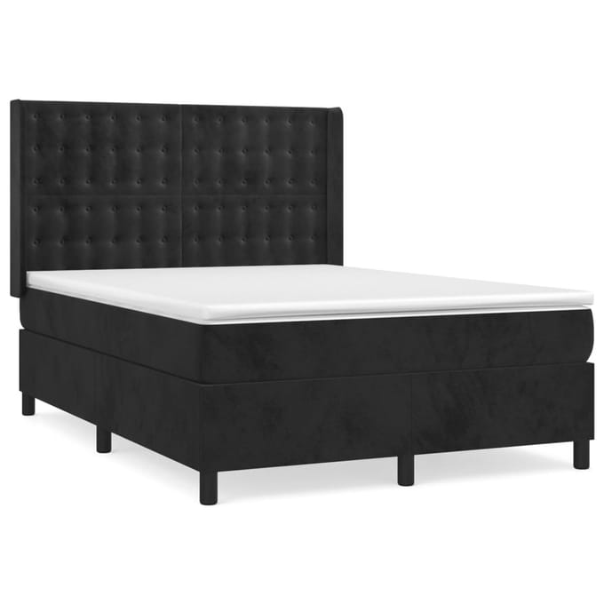 vidaXL - Boxspring - met - matras - fluweel - zwart - 140x190 - cm