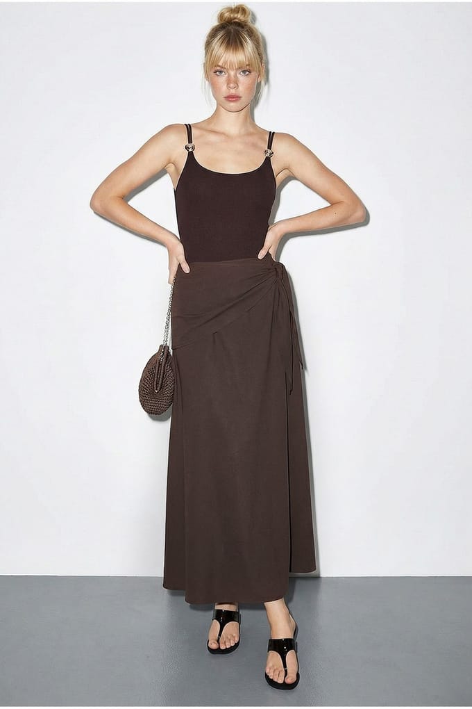 Hoge Taille A-Lijn Wrap Rok met Strikdetail