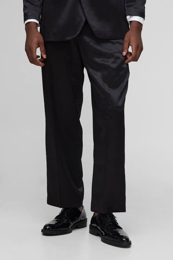 Relaxed Fit High Shine Satin Trouser | Black | Size 42
