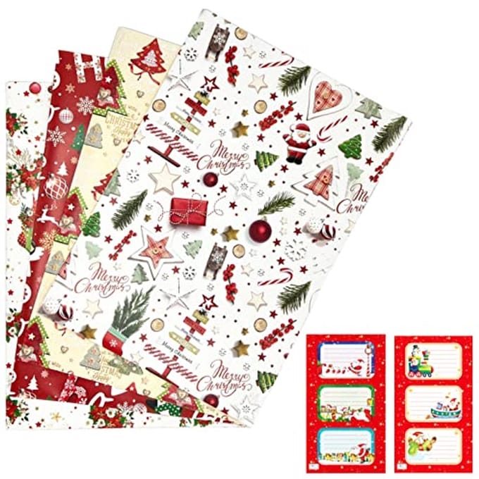 Premium inpakpapier set - 4 vellen 39 x 27 inch voor geschenken (Kerstmis)