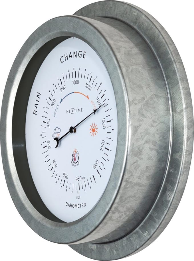 NeXtime Orchidee – Barometer – 22 cm – Metaal – Gegalvaniseerd Zilver – Weerbestendig