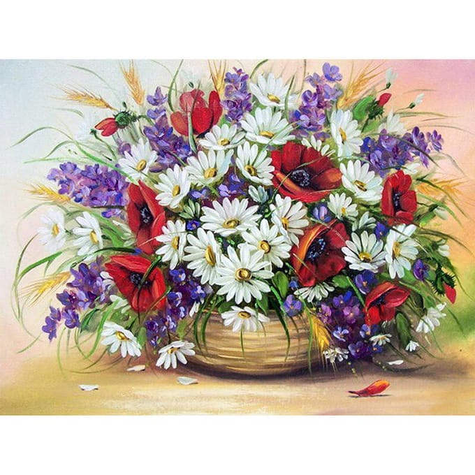 DIY 5D volledige diamant schilderij kruissteek bloemenmand en bloemen diamant borduurwerk 20X30CM beige