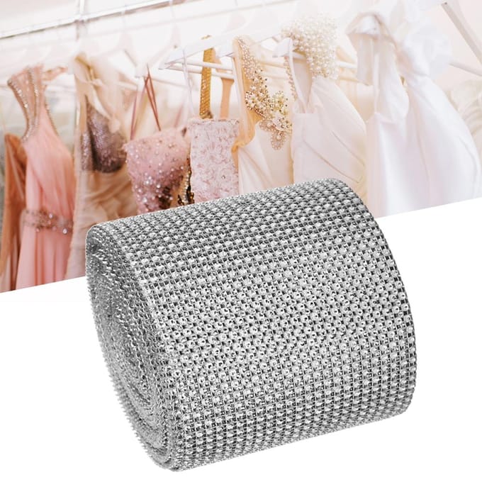 9m 24 Rangs Électroplastique Plastique Strass Artificiels Ruban Maille Vêtements de Mariage argenté