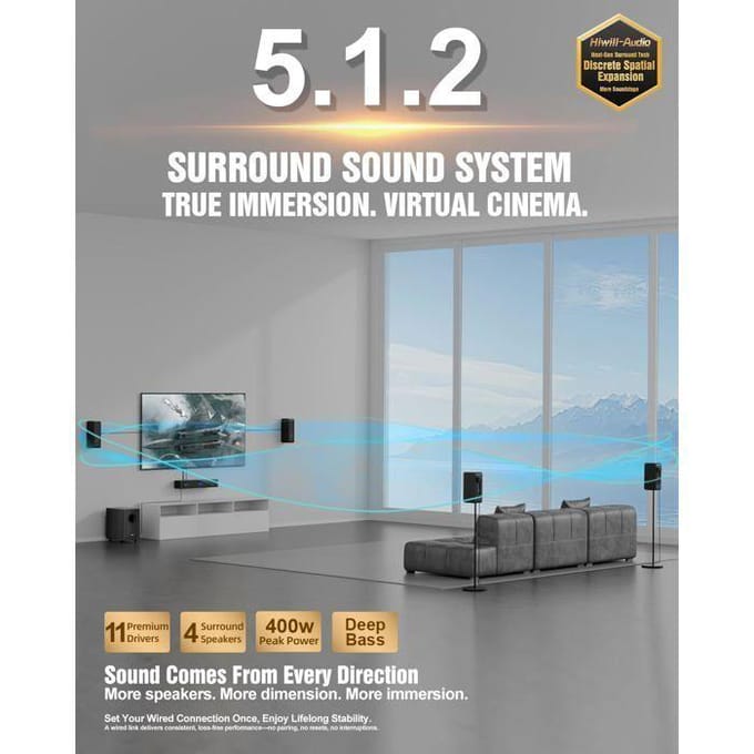 Soundbar - Hiwill-Audio N512 - 11 luidsprekers - 400W - Bluetooth 3D