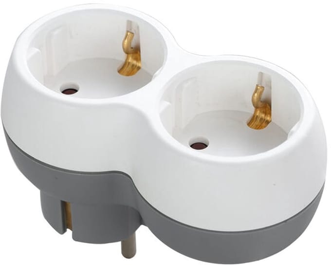 Technik Verdeelstekker Horizontaal- 2-Voudig - Doorvoerstekker - Stopcontact Splitter - Wit