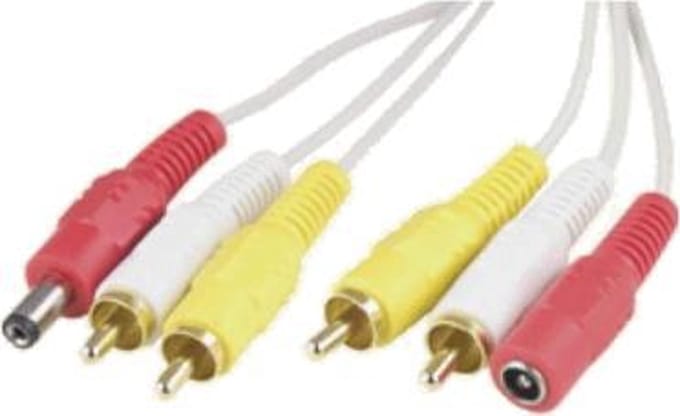 DELTACO MM-80B, 2x RCA (M/M) + DC-plug (M/F, 5.5x2.1), 5m