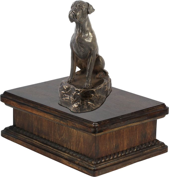 Elegante urn voor hondenas met Boxer beeldje