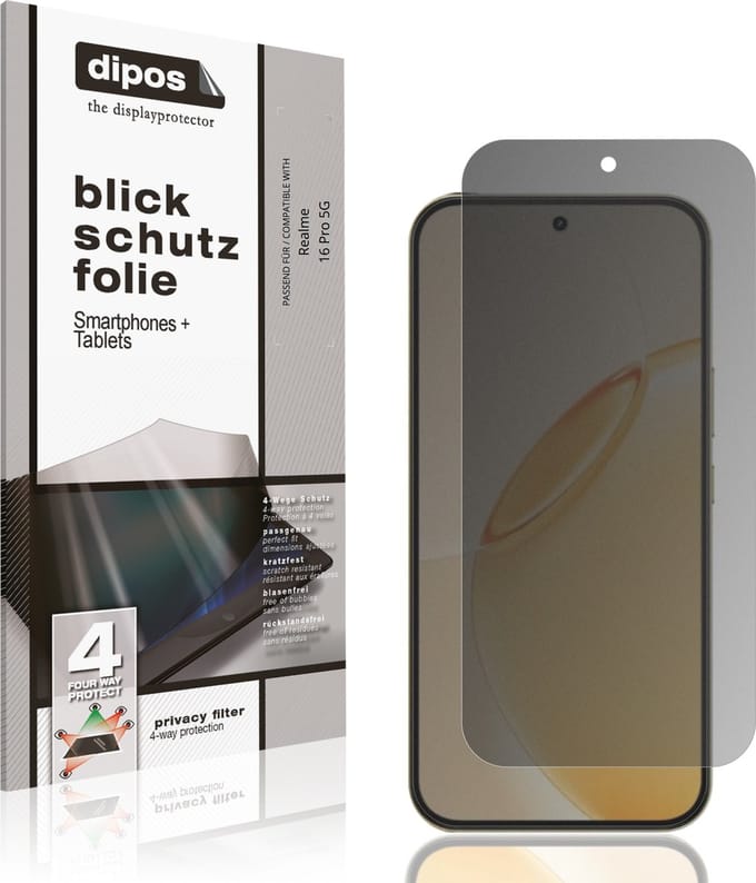 dipos – Matte Privacy Screenprotector geschikt voor Realme 16 Pro 5G | Anti-Spy Beschermfolie
