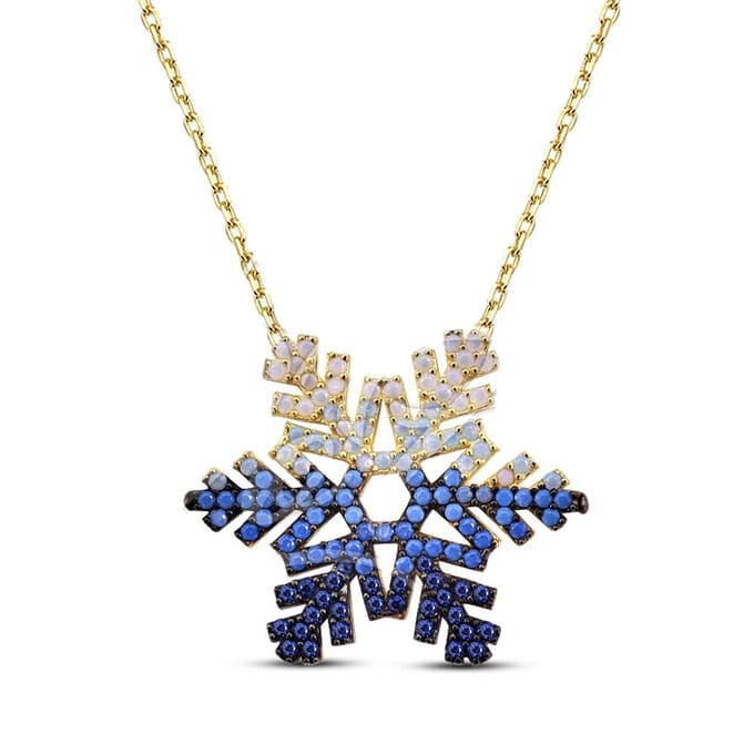 14k Goud Blauw Sneeuwvlok Ketting