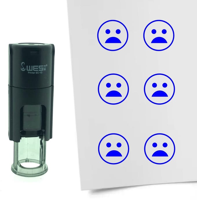 CombiCraft Stempel Smiley Geschokt 10mm rond - Blauwe inkt