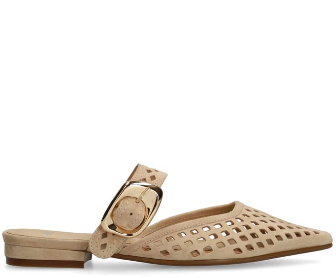 Manfield - Dames - Beige leren instappers - Maat 40