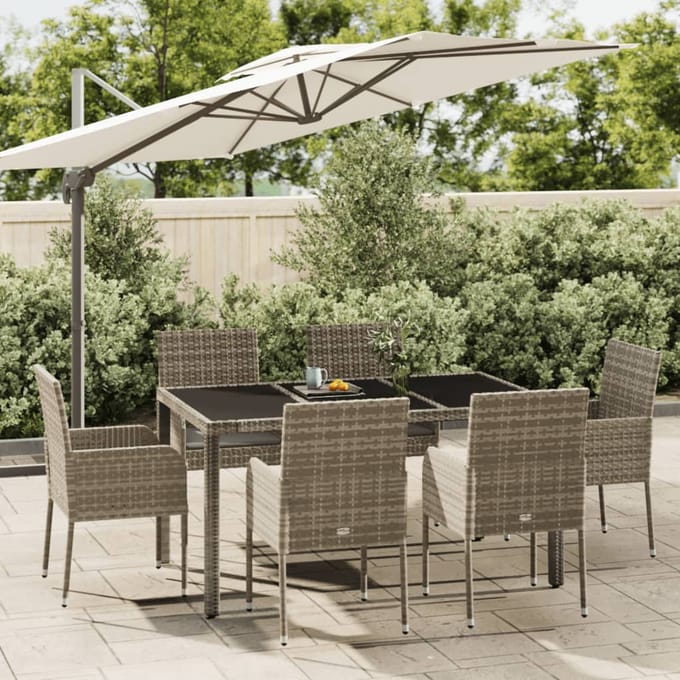 vidaXL - 7-delige - Tuinset - met - kussens - poly - rattan - grijs