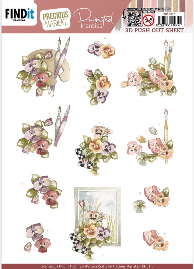 3D Push-Out - Precious Marieke - Painted Pansies - Pansies and Brushes