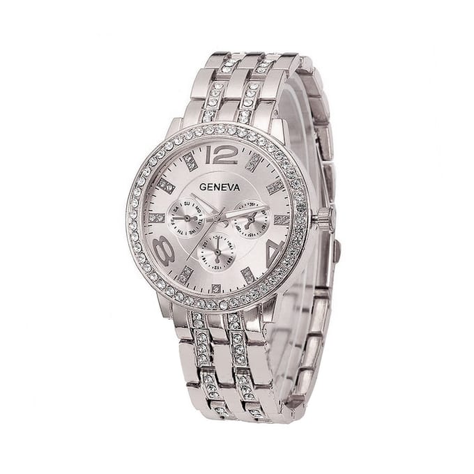 Geneva Silver Crystal Horloge | Zilverkleurig | Staal | Ø 40 mm