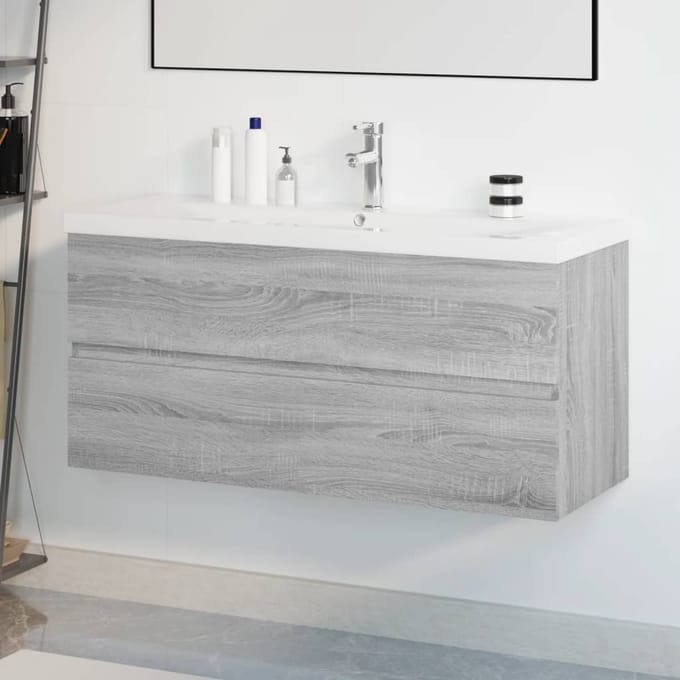 vidaXL - Wastafelkast - met - ingebouwde - wasbak - bewerkt - hout - grijs - sonoma