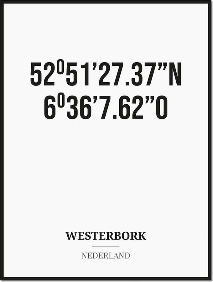 Poster/kaart WESTERBORK met coördinaten