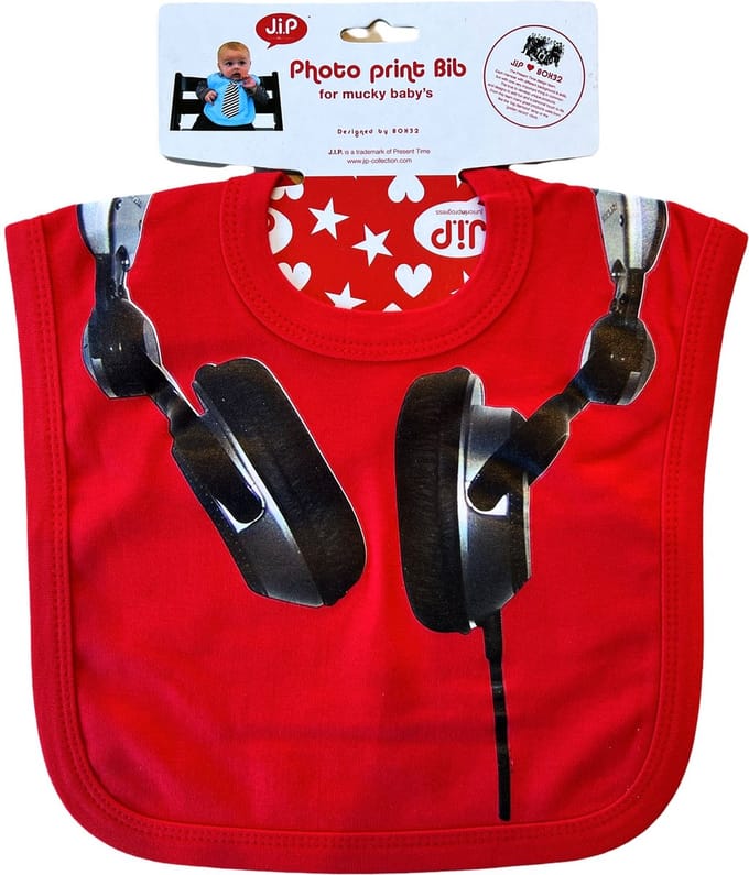 DJ Slabbetje met coole koptelefoonprint - 39 x 27 cm - Rood