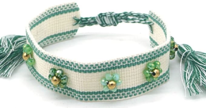Stoffen Armband Dames - RVS Kralen - Lengte Verstelbaar - Groen