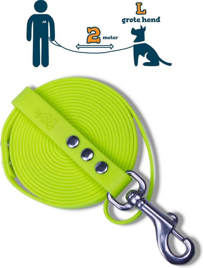 Miqdi hondenriem – BioThane® - neon geel – 2meter lang – 19mm breed – L/XL - grote hond