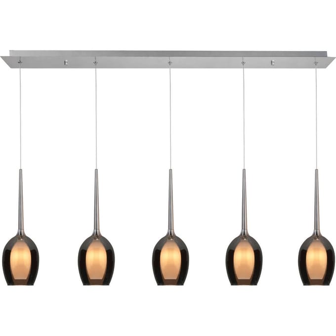 HighLight Hanglamp Belle, rookgrijs/nikkel, lengte 110 cm 5-lamps glas