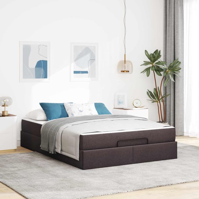 vidaXL - Bedframe - met - matras - 2 - pcs - Tan - Stof