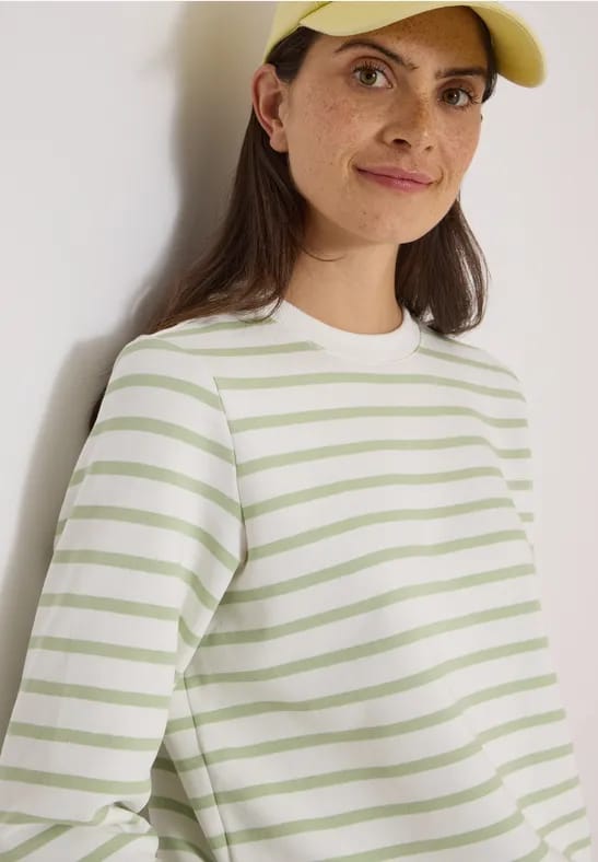 Sweatshirt met 3/4-mouwen, ronde hals en strepen