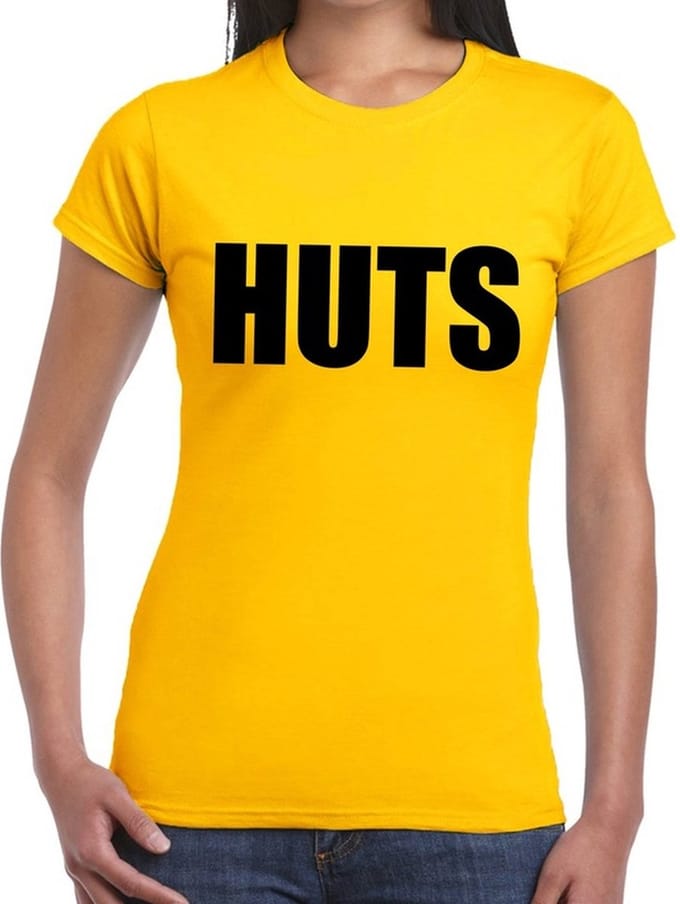HUTS tekst t-shirt geel dames - dames shirt HUTS S