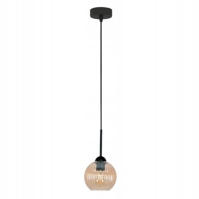 Zwarte hanglamp met amberkleurige kap, verstelbaar, E27