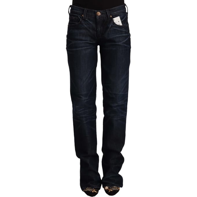 Ermanno Scervino Donkerblauwe Middelhoog Taille Katoenen Denim Rechstreekse Jeans