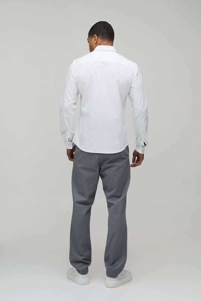 Slim fit overhemd met button-down kraag, oxford en lange mouwen | White | Size Medium