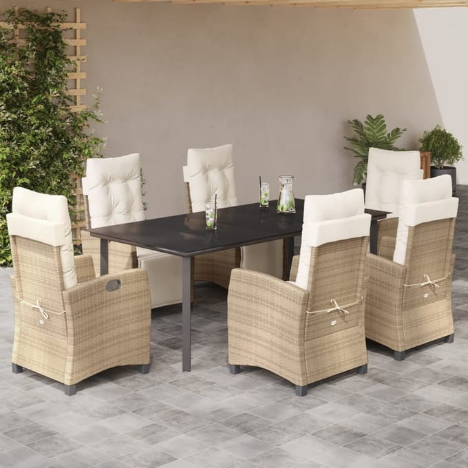 vidaXL - 7-delige - Tuinset - met - kussens - poly - rattan - beige