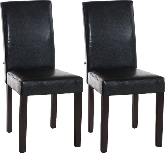 CLP Ina Set van 2 Eetkamerstoelen - Zonder armleuning - Hout - Kunstleer - bruin donkerbruin