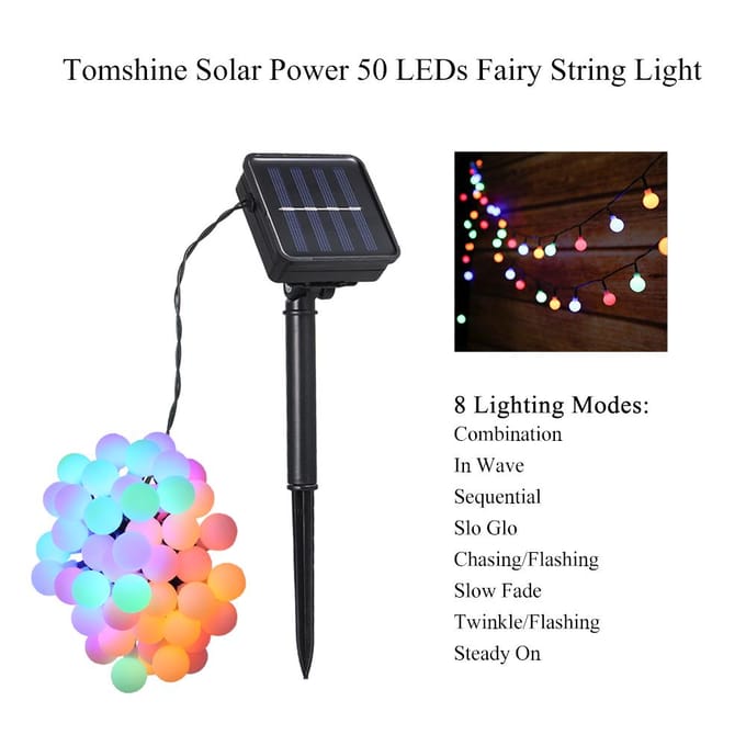 Tomshine Solar Powered 50 LED's String Light IP44 Waterbestendige Buiten Hangende Fairy Lights Huis warm light beige