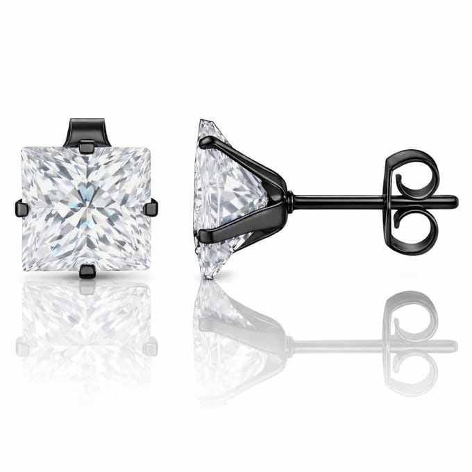 LGT Jewels Stud oorbellen Edelstaal Black Edition Transparent 4mm