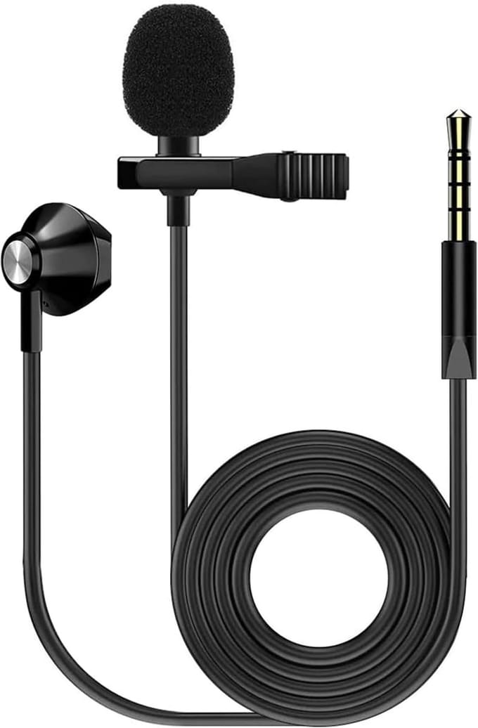 Lavalier Microfoon - Clip-on Microfoon Reversmicrofoon - Handheld Opnamen - Met Oortje - 3.5mm TRRS - Zwart