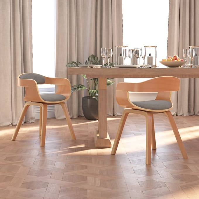vidaXL Eetkamerstoel 2 st gebogen hout en stof taupe