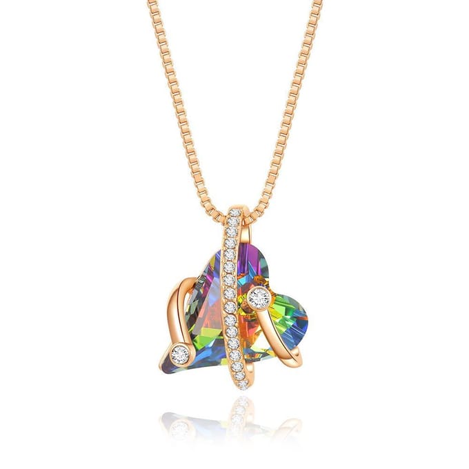 Multi Kleuren Hart Pendant Hanger met 18k Goud Sier - Ketting 40cm +5cm
