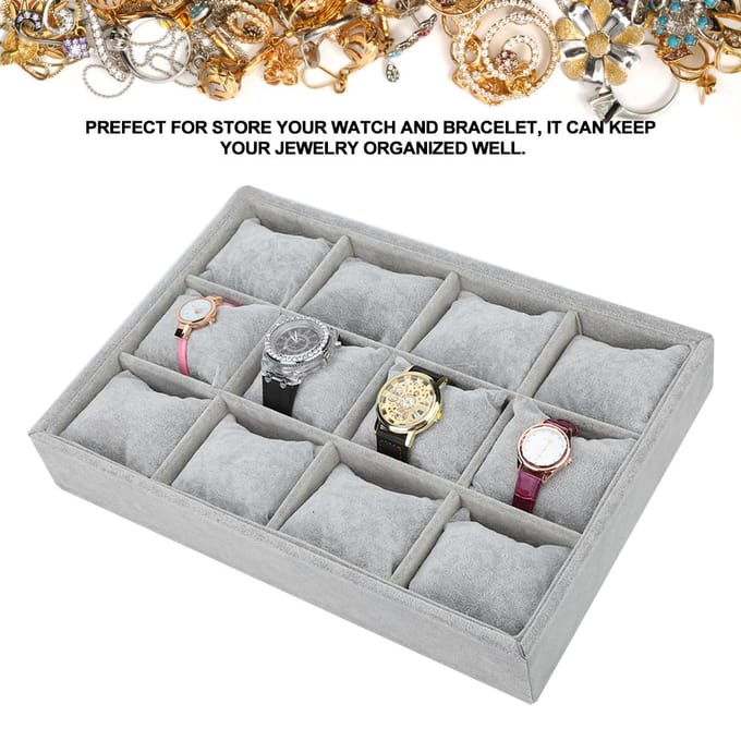 12 Vakken Horloge Opbergdoos Armband Etui Organizer Sieraden Display Container met Kussen white