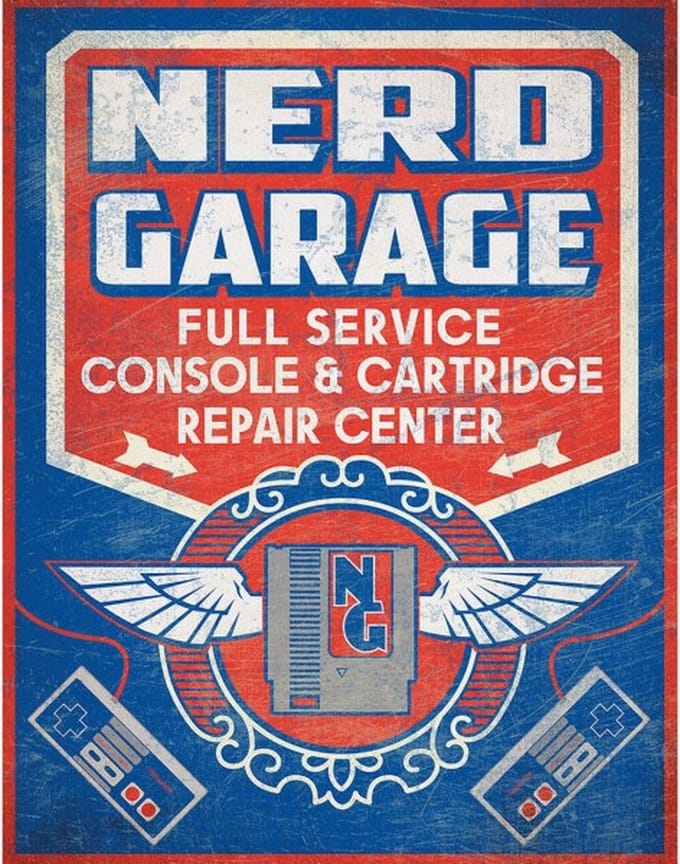 Wandbord - Nerd Garage - Old School Gaming - leuk voor elke man cave