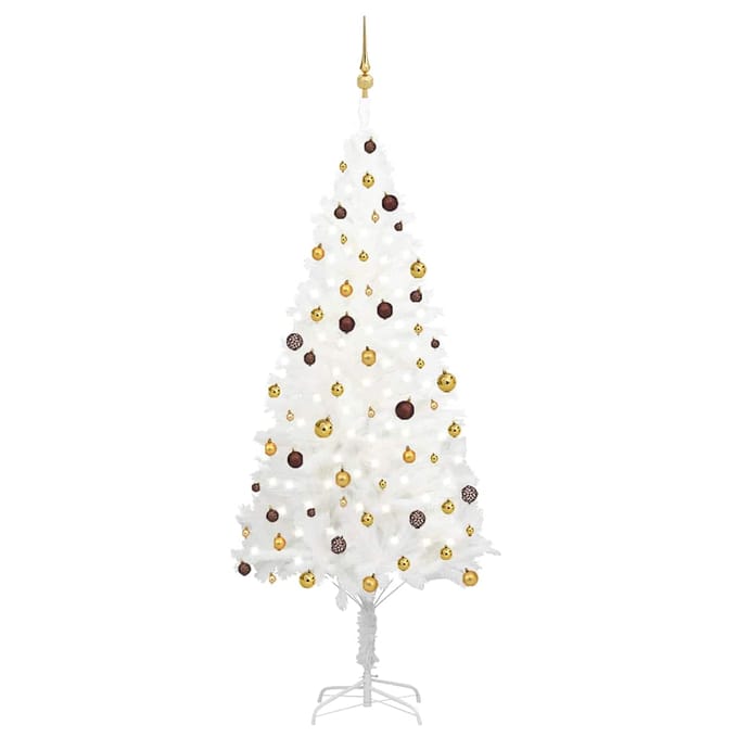 vidaXL - Kunstkerstboom - met - verlichting - en - kerstballen - 240 - cm - wit