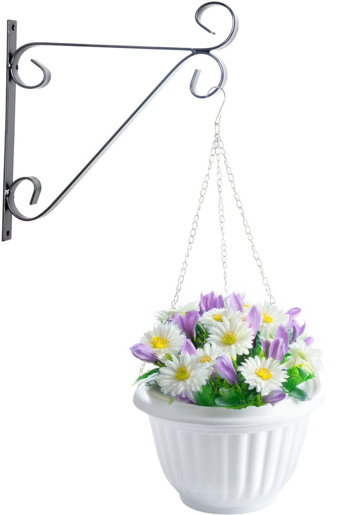 Hangpot + Muurhaak Parma - wit - D20 cm - kunststof - metaal - tuinaccessoires