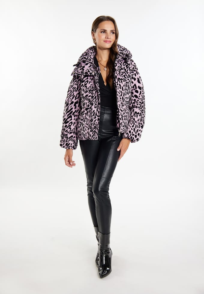 Faina Gewatteerd jasje met luipaardprint Dames Mauve Leeuw
