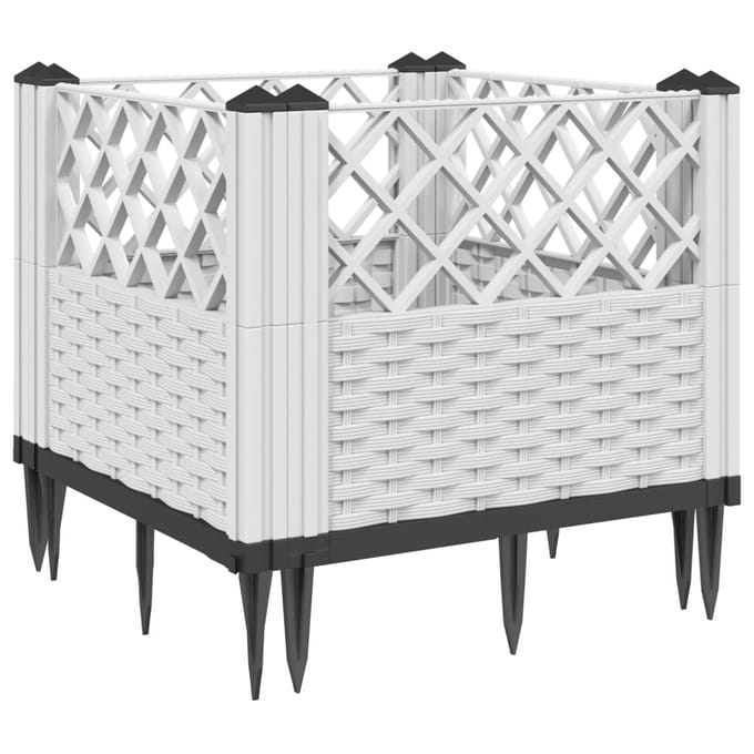 vidaXL - Plantenbak - met - pinnen - 43,5x43,5x43,5 - cm - polypropeen - wit