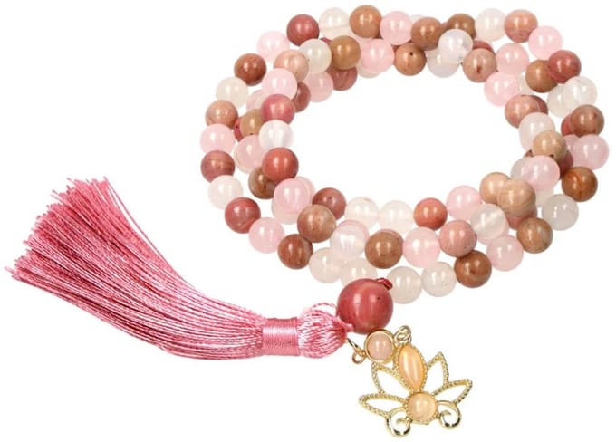 Mala lotus, rhodoniet, rozenkwarts & witte agaat - 42 cm